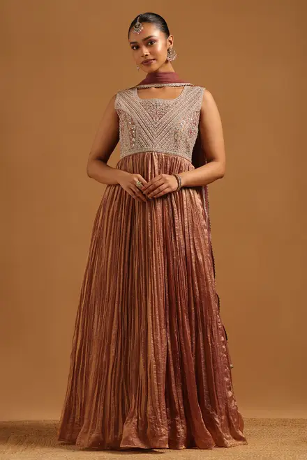 Onion Pink Fendi Ethnic Motif Gown With Dori Embroidery & Pearl